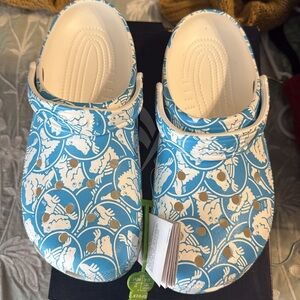 CROCS Blue and White Slippers with Duke Print Design